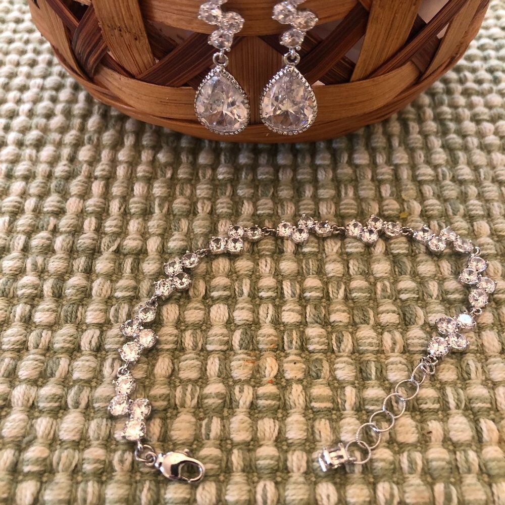 Faux Diamond Earring & Bracelet Bridal Jewelry Set